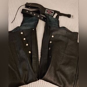 River Road black leather Motorcycle Chaps